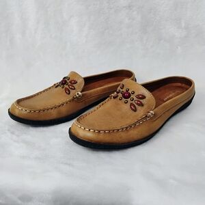 Naturalizer Brown Loafer Shoes Slip On Womens 6.5 Leather Bead Embellishments